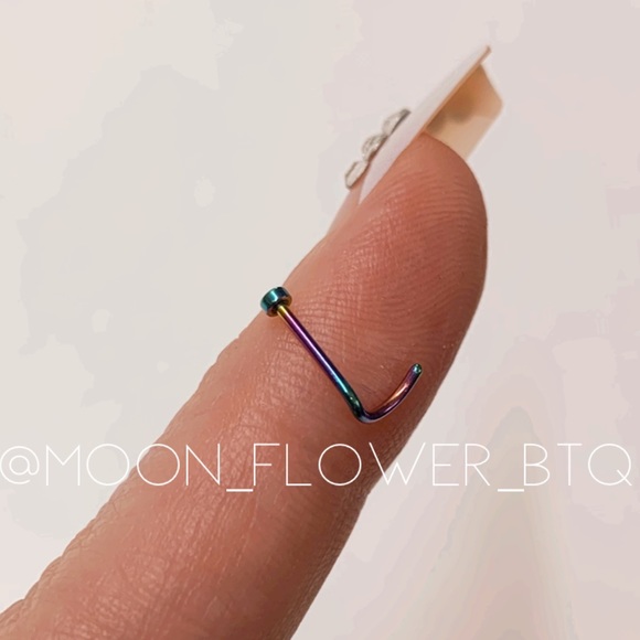 Rainbow Nail Head Hook Nose Ring - Picture 4 of 6